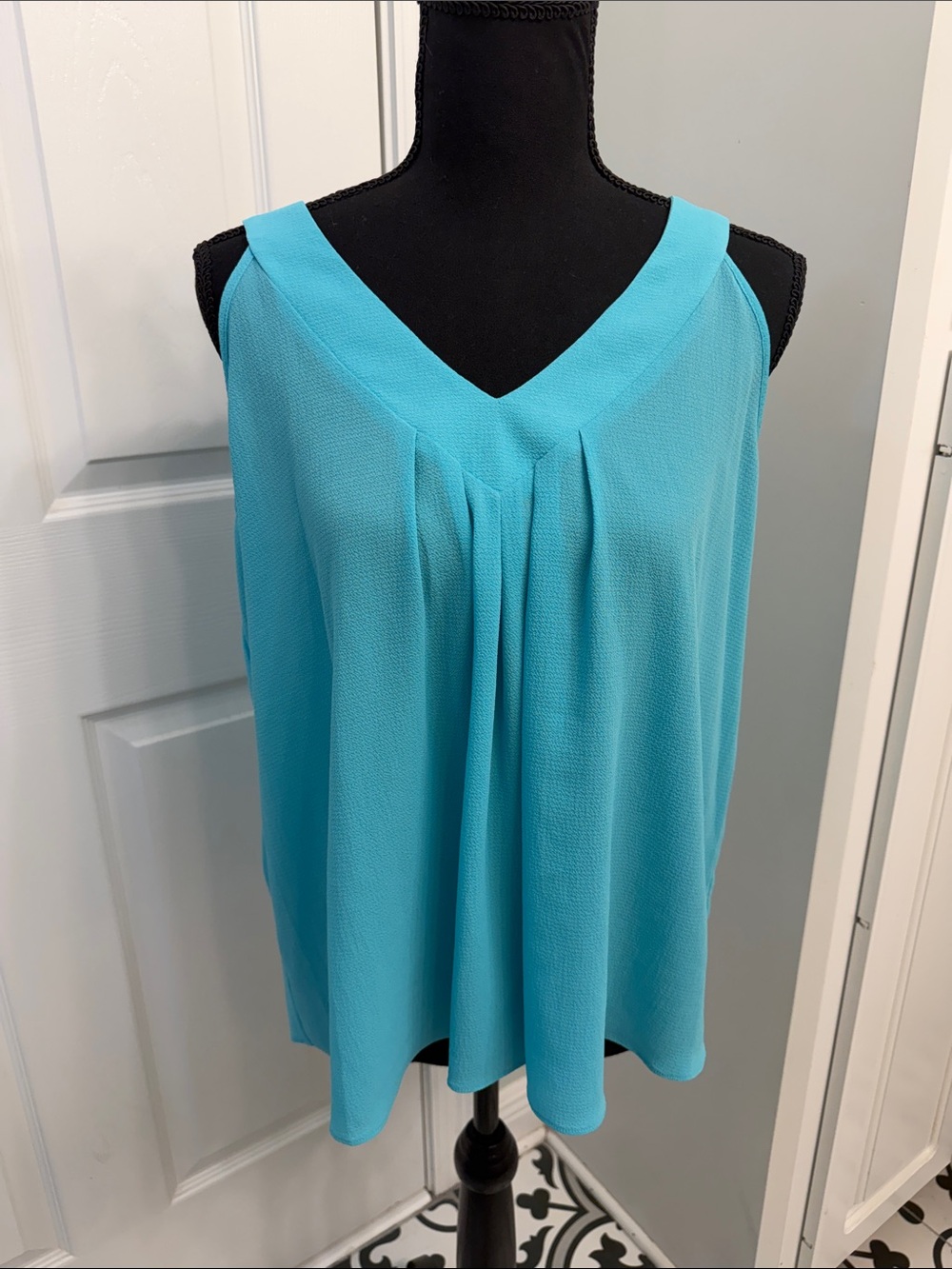 Chenault Aqua Sleeveless V-Neck Pleated Camisole